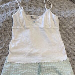 Y2K sleepwear set white and mint green with silver sparkles